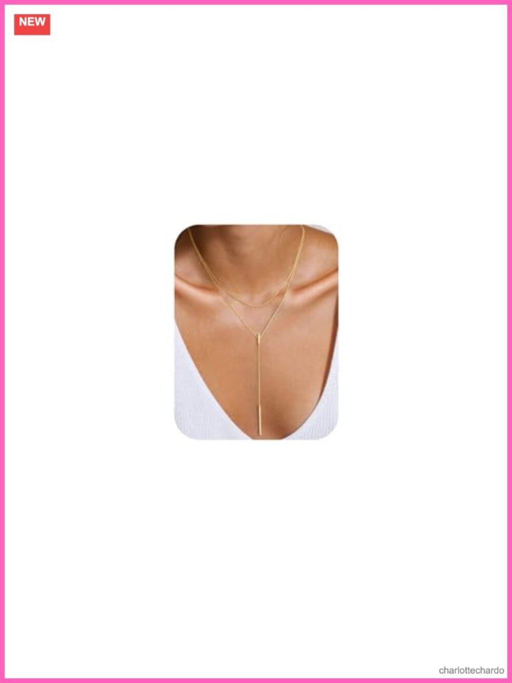 14K Gold Plated Lariat Layered Necklace Women Long Y Necklace Brass Lobster